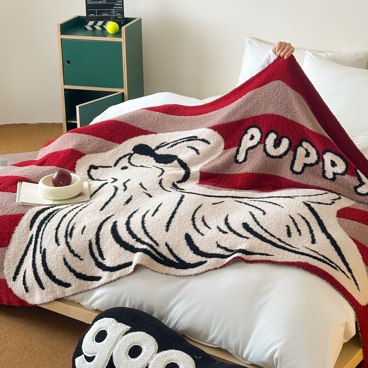 91家纺网 家纺一手货源 找家纺 （总）RYB红黄兰 2025新款设计师原创多功能针织半边绒毛毯午休毯盖毯加厚毯子