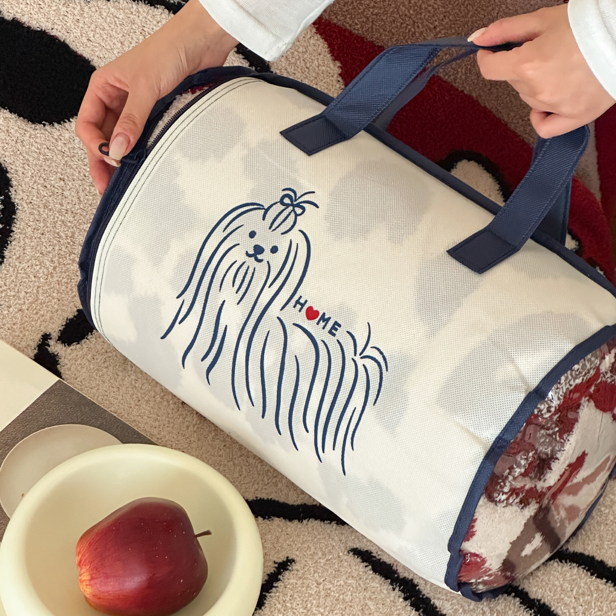 91家纺网 家纺一手货源 找家纺 RYB红黄兰 2025新款设计师原创多功能针织半边绒毛毯午休毯盖毯加厚毯子 包装