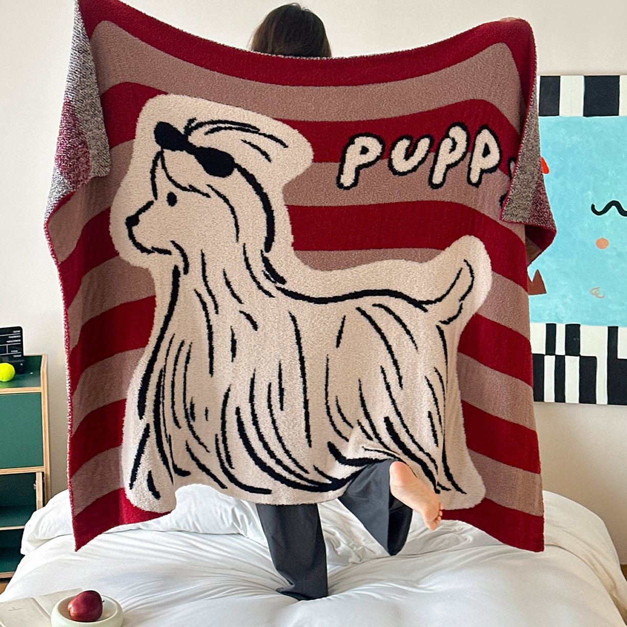 91家纺网 家纺一手货源 找家纺 （总）RYB红黄兰 2025新款设计师原创多功能针织半边绒毛毯午休毯盖毯加厚毯子