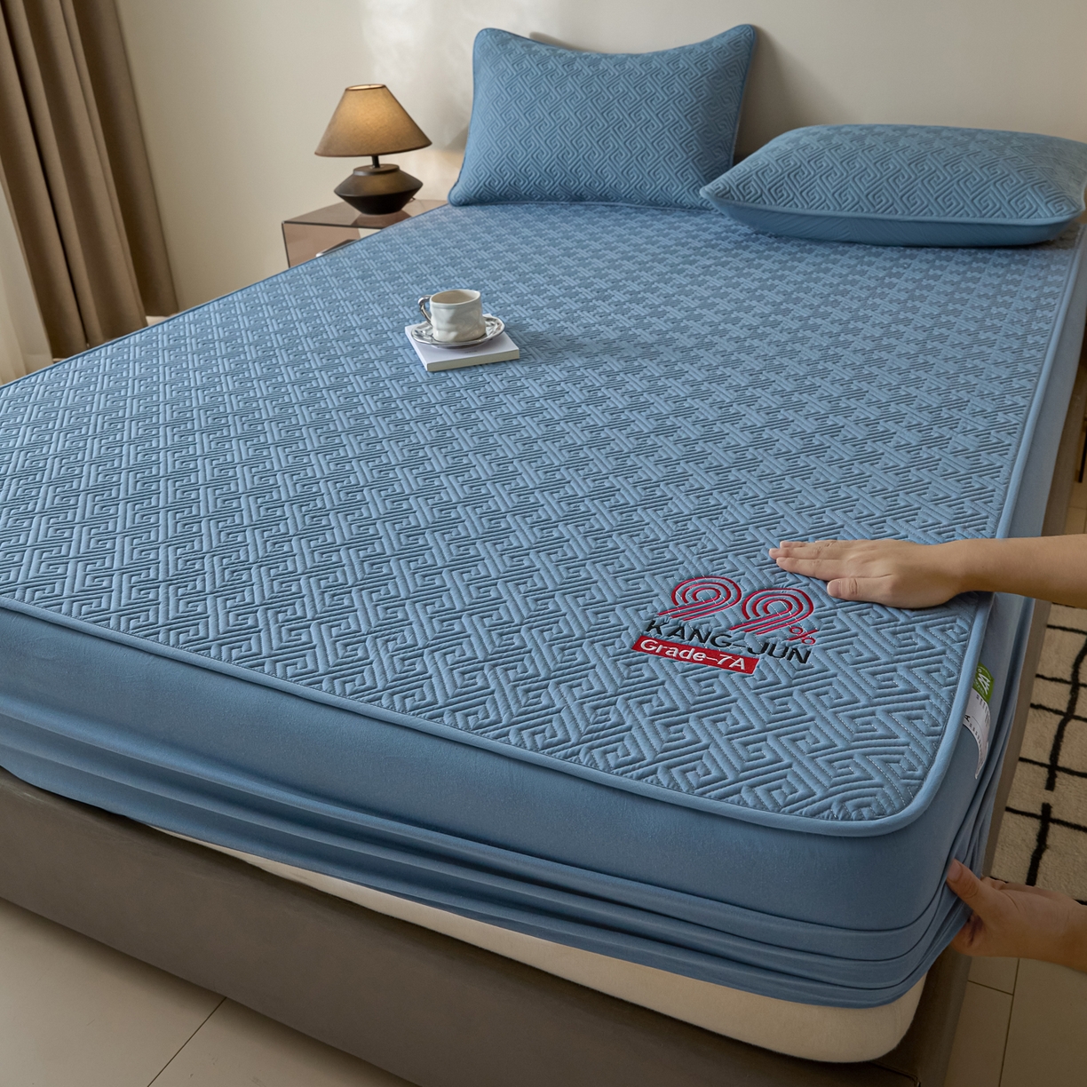 91家纺网 家纺一手货源 找家纺 芬晴家纺 2025新款久久全棉棉花床笠 99-雾蓝