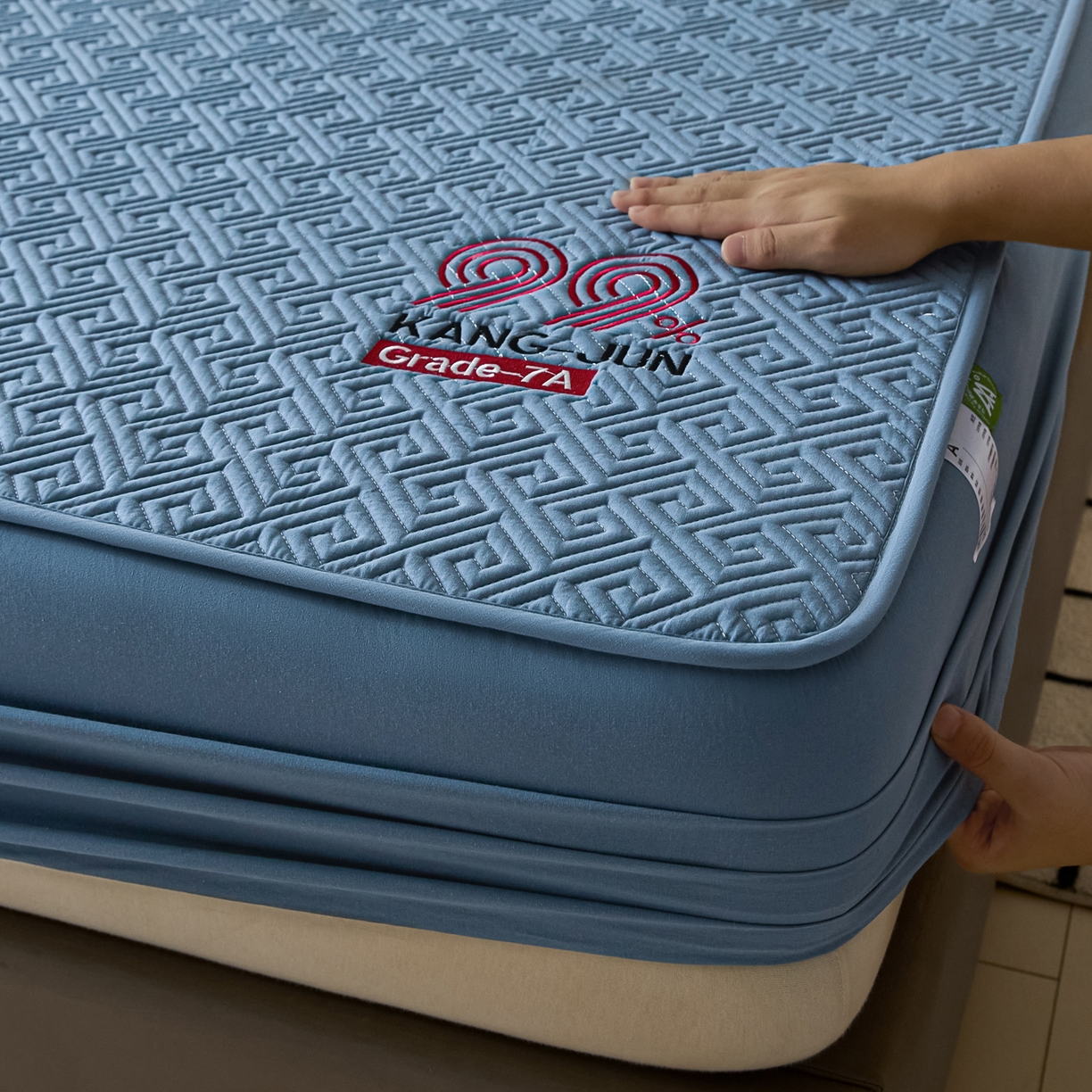 91家纺网 家纺一手货源 找家纺 芬晴家纺 2025新款久久全棉棉花床笠 99-雾蓝