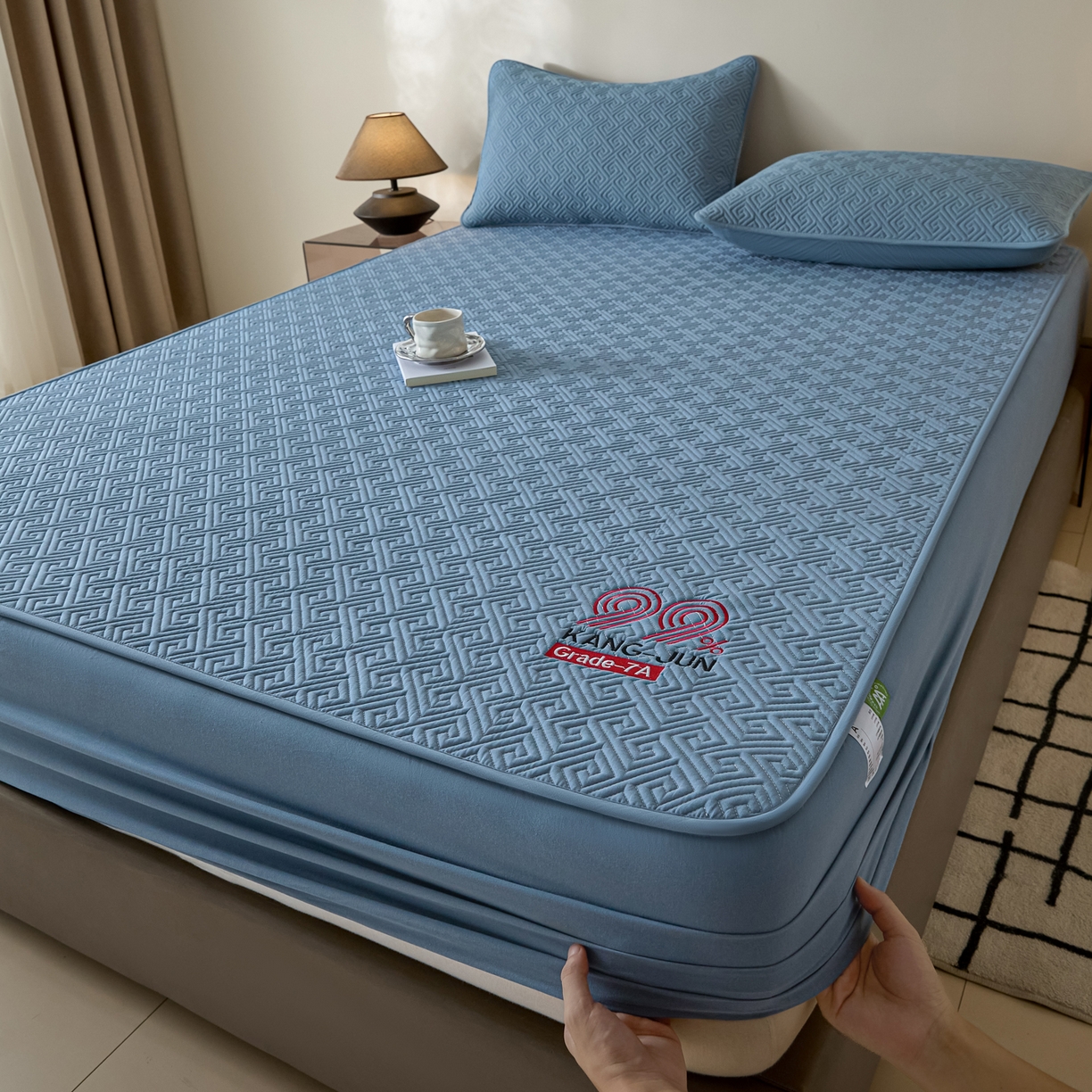 91家纺网 家纺一手货源 找家纺 芬晴家纺 2025新款久久全棉棉花床笠 99-雾蓝