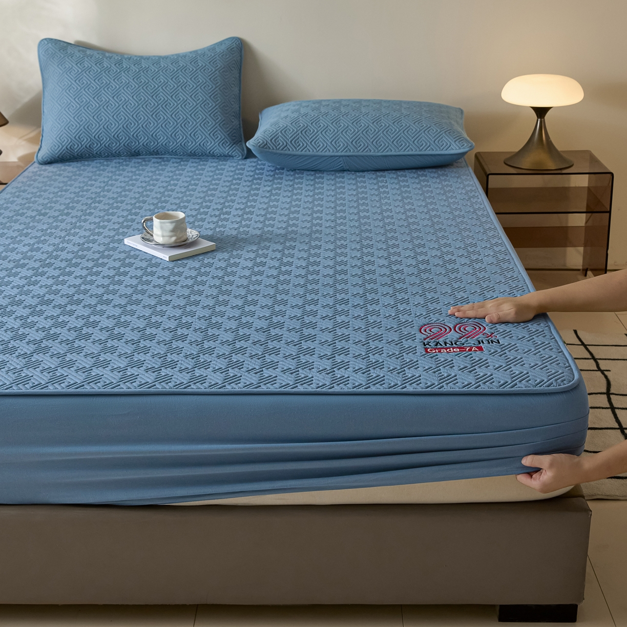 91家纺网 家纺一手货源 找家纺 芬晴家纺 2025新款久久全棉棉花床笠 99-雾蓝