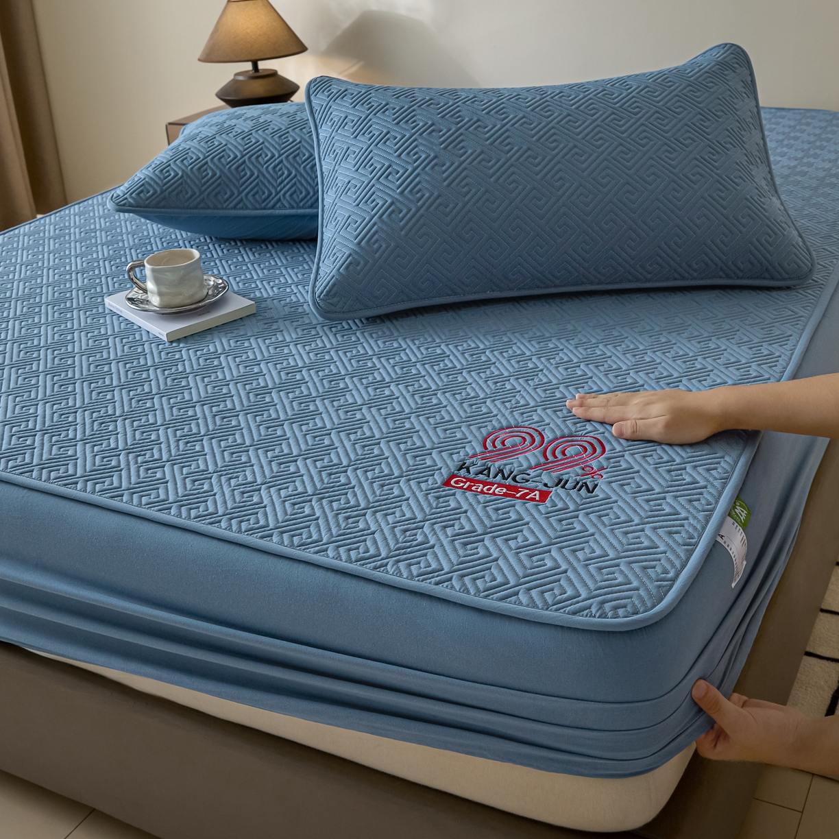 91家纺网 家纺一手货源 找家纺 芬晴家纺 2025新款久久全棉棉花床笠 99-雾蓝