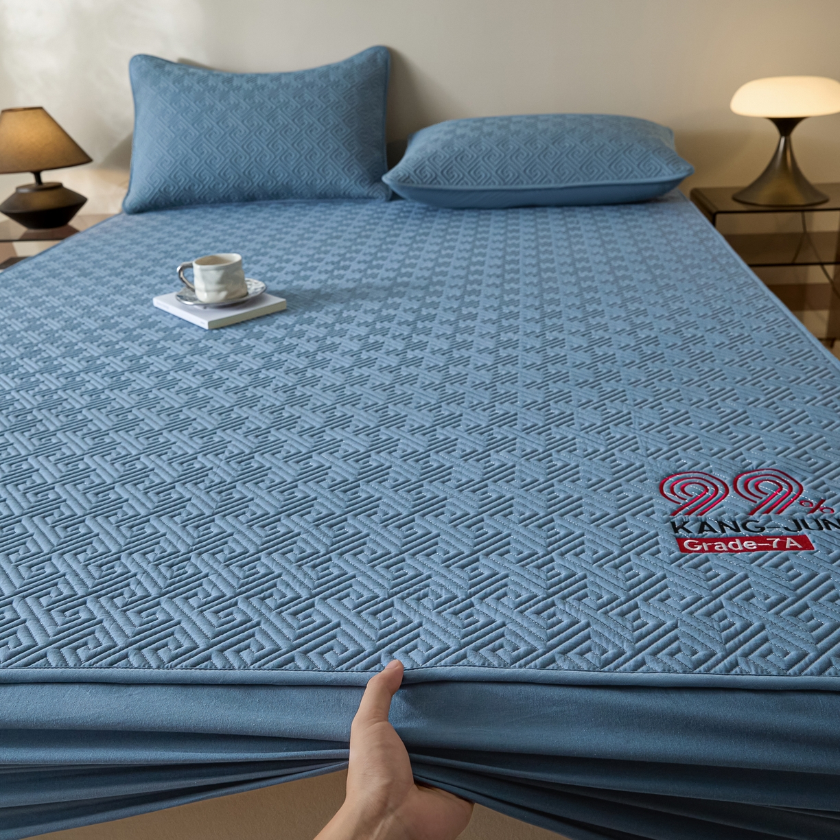 91家纺网 家纺一手货源 找家纺 芬晴家纺 2025新款久久全棉棉花床笠 99-雾蓝