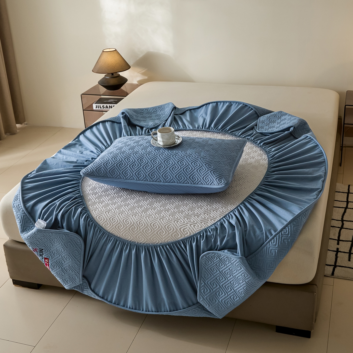 91家纺网 家纺一手货源 找家纺 芬晴家纺 2025新款久久全棉棉花床笠 99-雾蓝