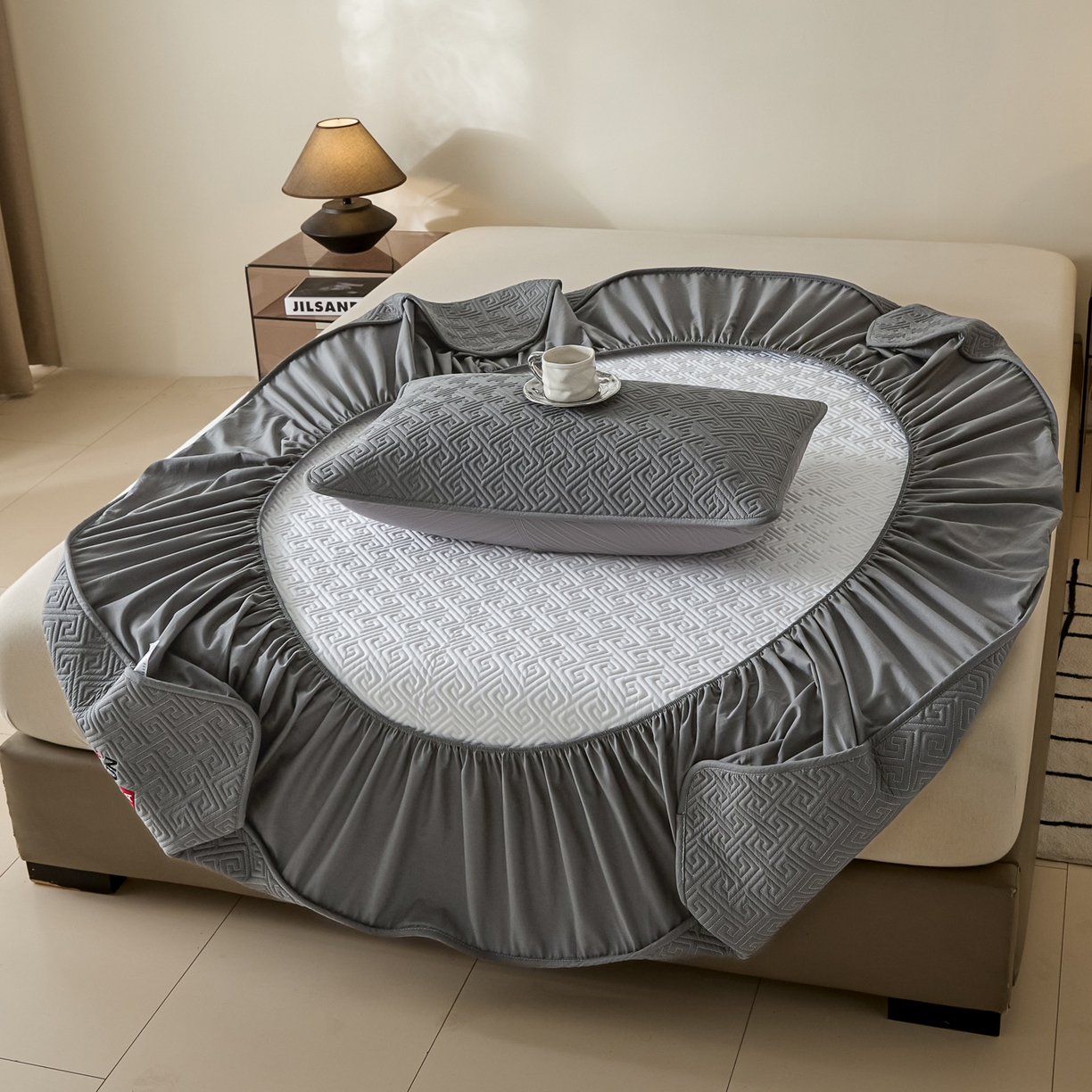 91家纺网 家纺一手货源 找家纺 芬晴家纺 2025新款久久全棉棉花床笠 99-岩灰