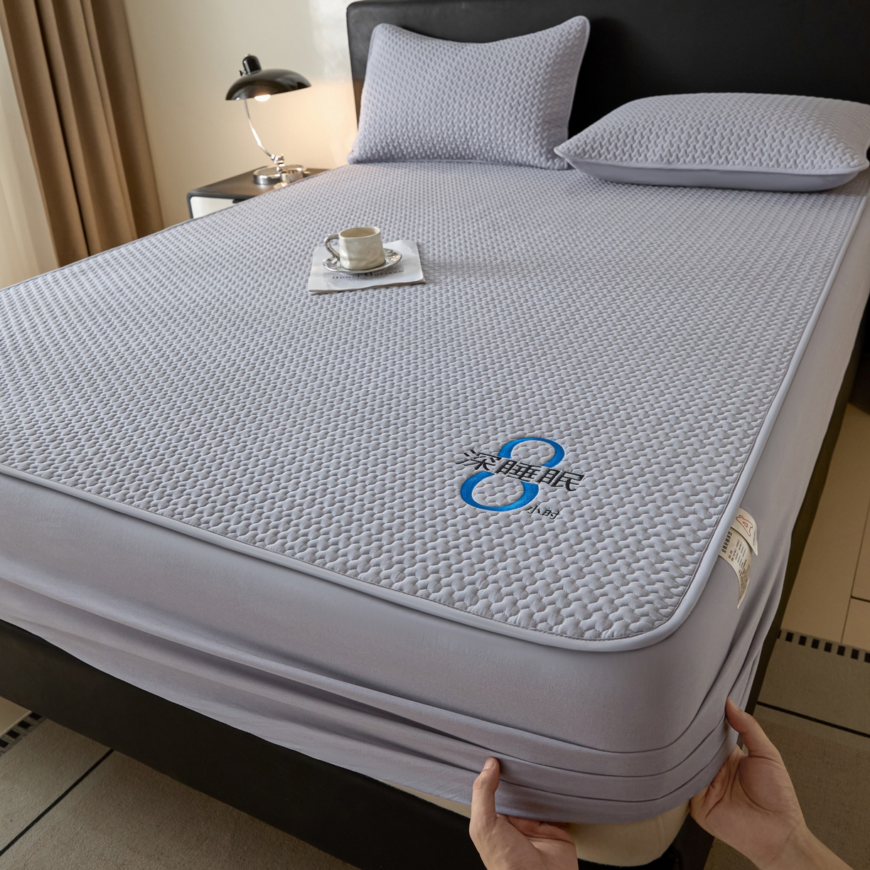 91家纺网 家纺一手货源 找家纺 芬晴家纺 2025新款深睡眠棉花全棉床笠 深睡眠-浅灰