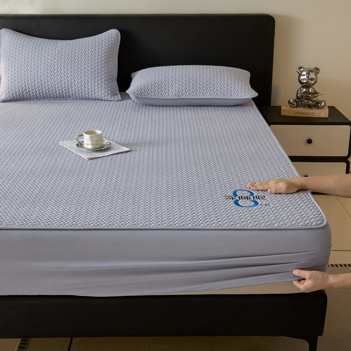 91家纺网 家纺一手货源 找家纺 芬晴家纺 2025新款深睡眠棉花全棉床笠 深睡眠-浅灰