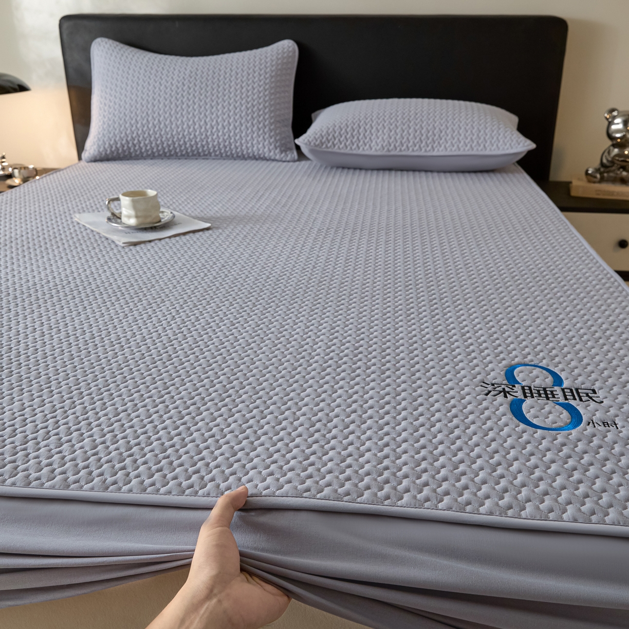 91家纺网 家纺一手货源 找家纺 芬晴家纺 2025新款深睡眠棉花全棉床笠 深睡眠-浅灰