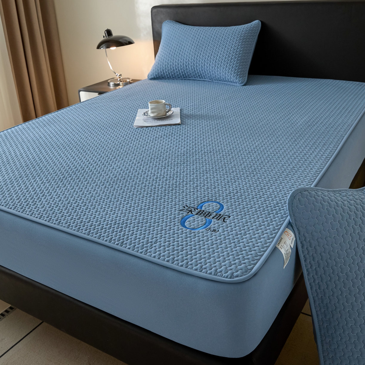 91家纺网 家纺一手货源 找家纺 芬晴家纺 2025新款深睡眠棉花全棉床笠 深睡眠-雾蓝