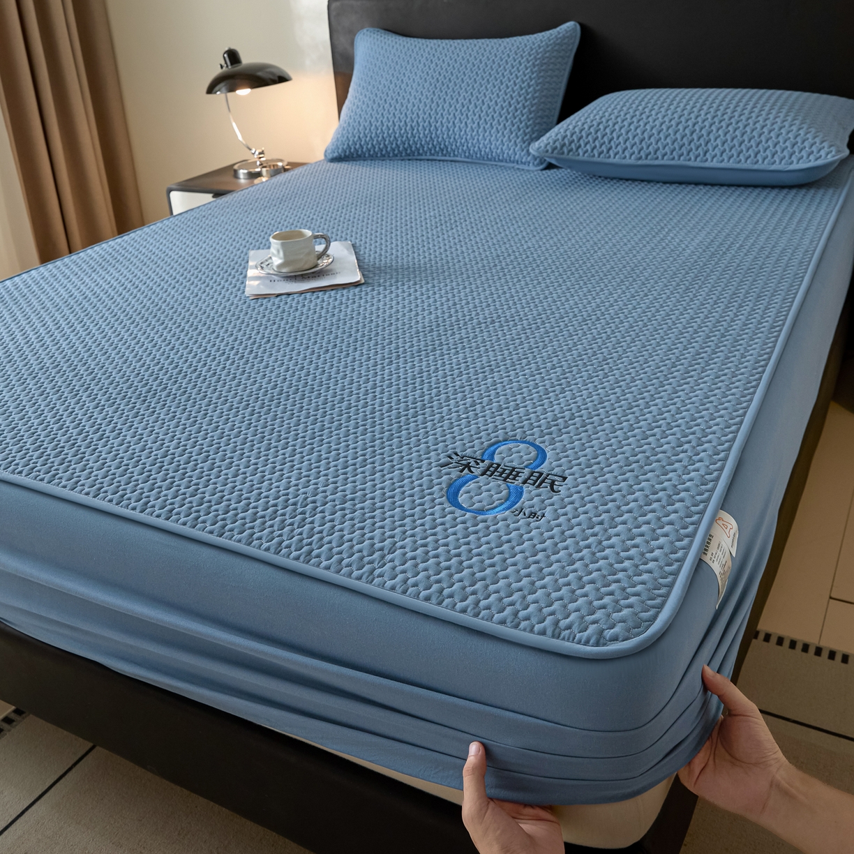 91家纺网 家纺一手货源 找家纺 芬晴家纺 2025新款深睡眠棉花全棉床笠 深睡眠-雾蓝