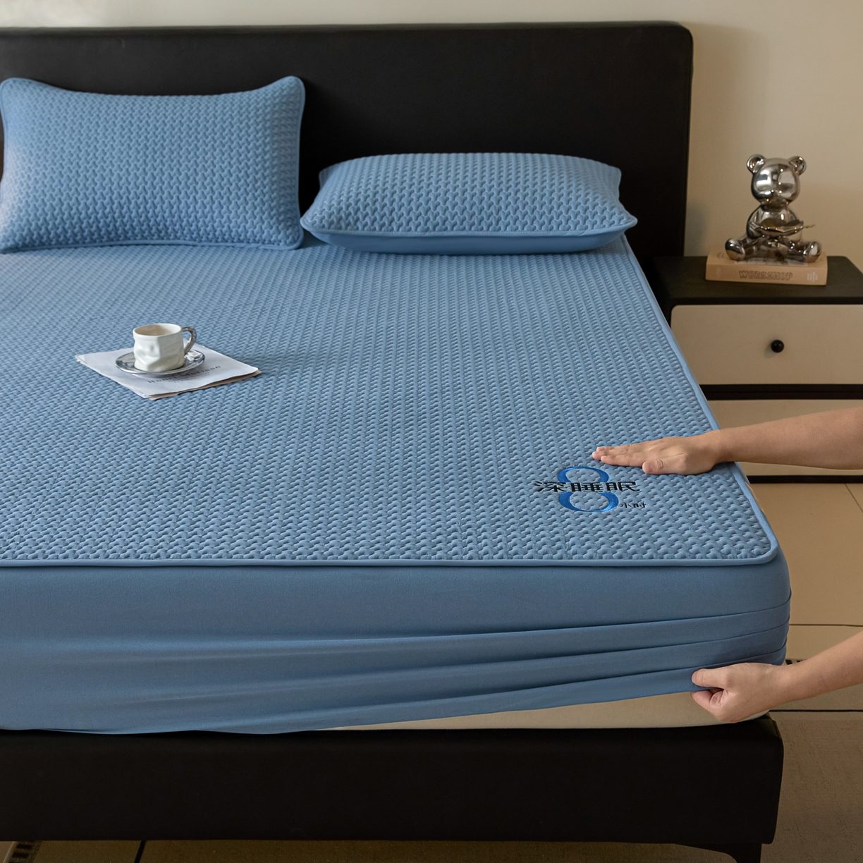 91家纺网 家纺一手货源 找家纺 芬晴家纺 2025新款深睡眠棉花全棉床笠 深睡眠-雾蓝