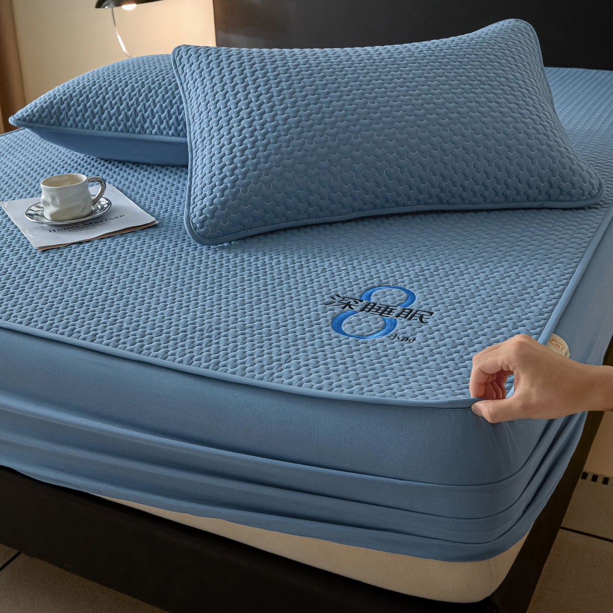 91家纺网 家纺一手货源 找家纺 芬晴家纺 2025新款深睡眠棉花全棉床笠 深睡眠-雾蓝