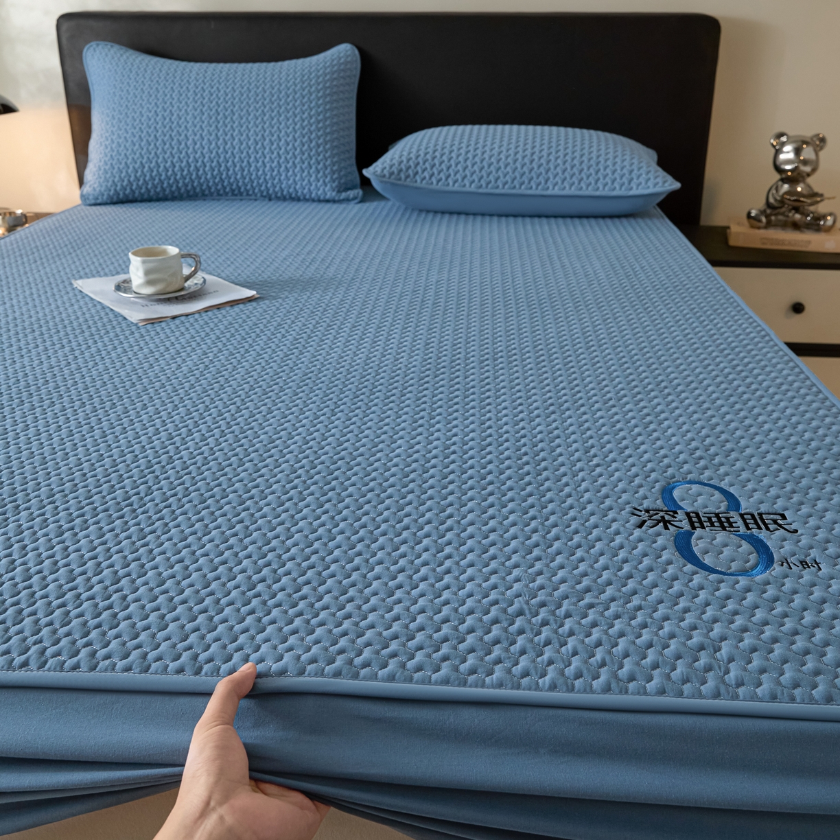 91家纺网 家纺一手货源 找家纺 芬晴家纺 2025新款深睡眠棉花全棉床笠 深睡眠-雾蓝