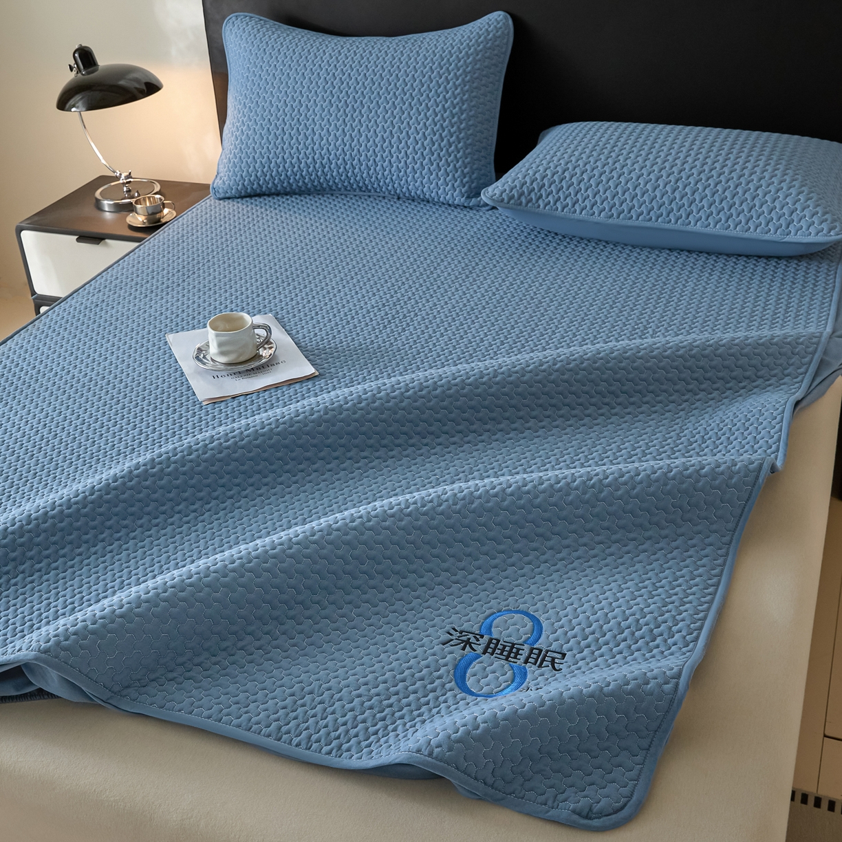 91家纺网 家纺一手货源 找家纺 芬晴家纺 2025新款深睡眠棉花全棉床笠 深睡眠-雾蓝
