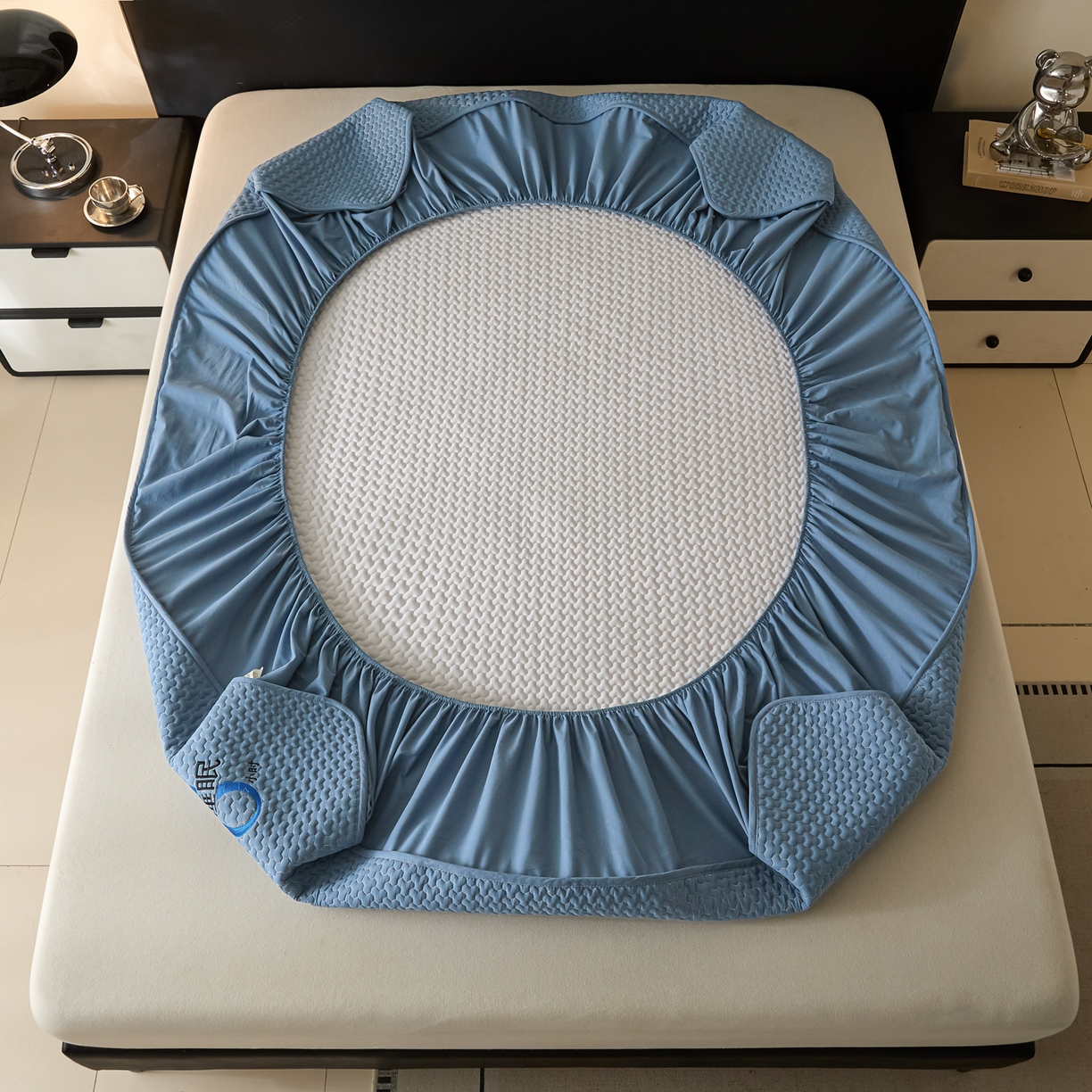 91家纺网 家纺一手货源 找家纺 芬晴家纺 2025新款深睡眠棉花全棉床笠 深睡眠-雾蓝