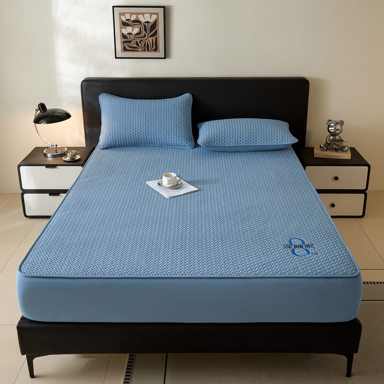 91家纺网 家纺一手货源 找家纺 芬晴家纺 2025新款深睡眠棉花全棉床笠 深睡眠-雾蓝