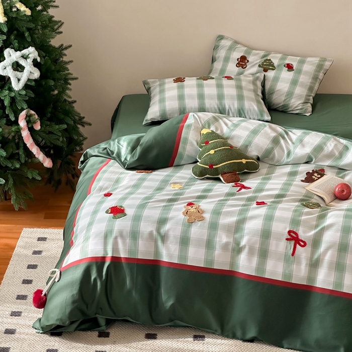 91家纺网 家纺一手货源 找家纺 （总）西西家居 2025新款100支澳棉全棉纯棉刺绣四件套-圣诞树送抱枕（会员-20元 抱枕限定送送送 各平台严格控价劵后不低于368元起）