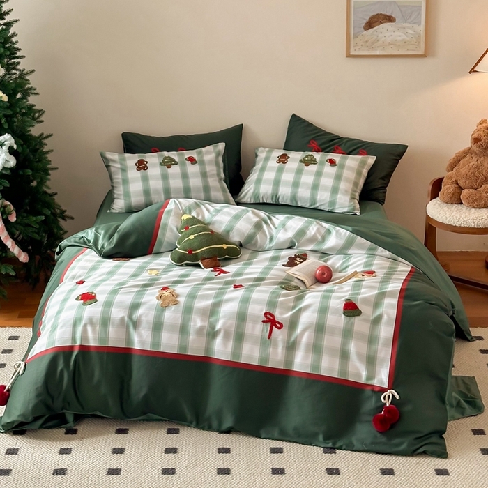 91家纺网 家纺一手货源 找家纺 （总）西西家居 2025新款100支澳棉全棉纯棉刺绣四件套-圣诞树送抱枕（会员-20元 抱枕限定送送送 各平台严格控价劵后不低于368元起）