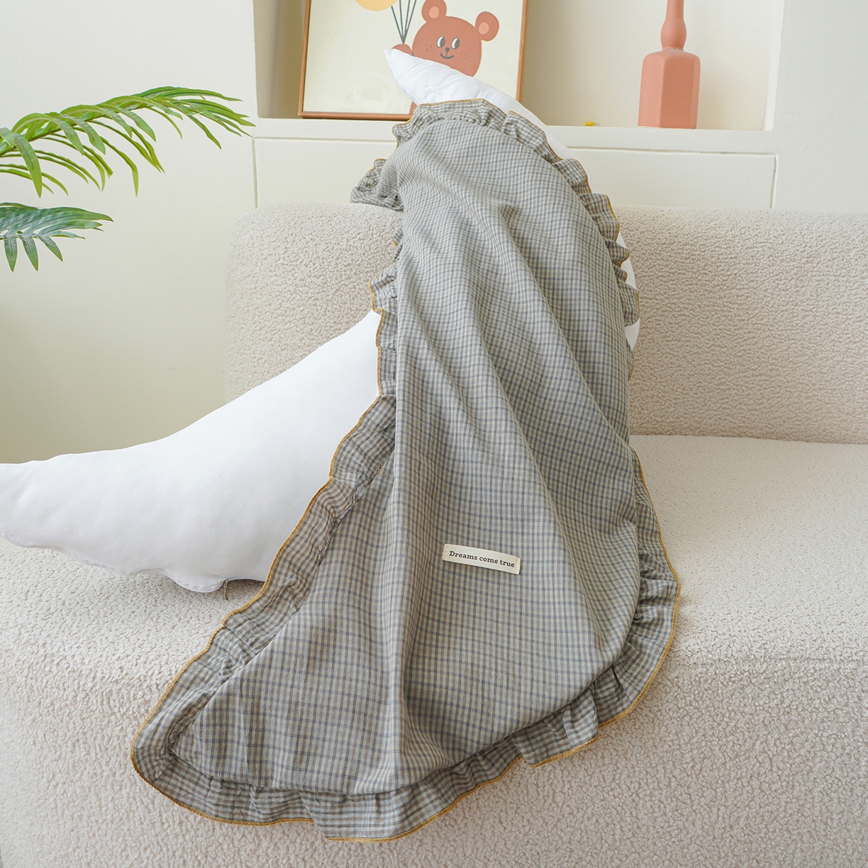 91家纺网 家纺一手货源 找家纺 蔻眠 花边款多功能全棉月亮长抱枕夹腿抱枕芯月亮枕头 花边款月亮-灰格