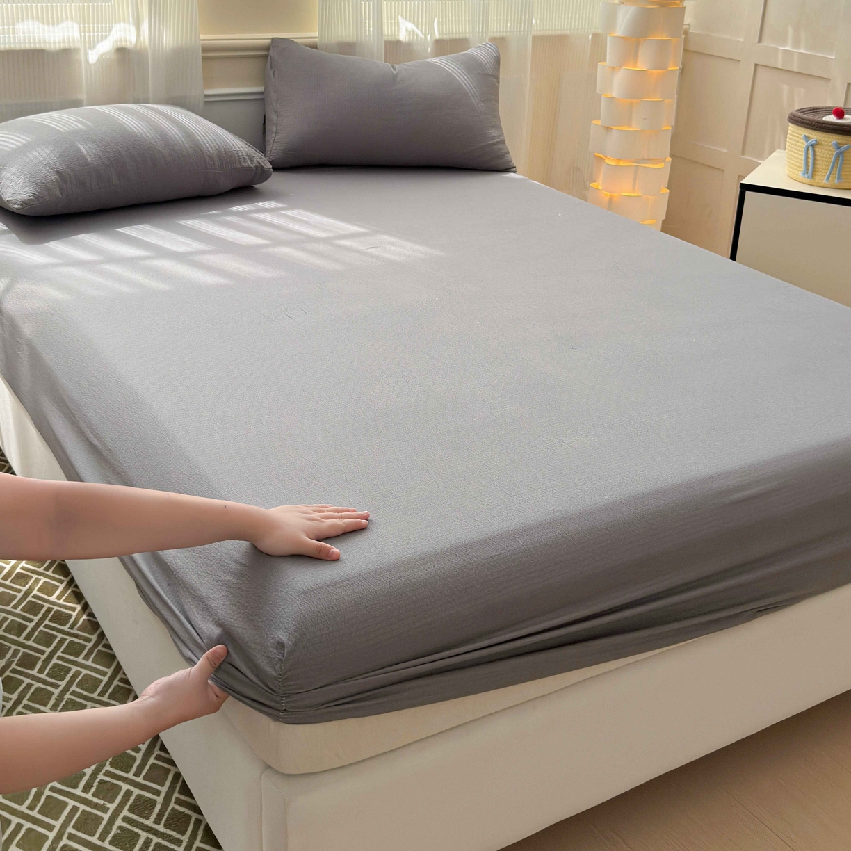 91家纺网 家纺一手货源 找家纺 （总）富阿娜家纺 2025新款120克超柔云朵棉双层纱床笠三件套