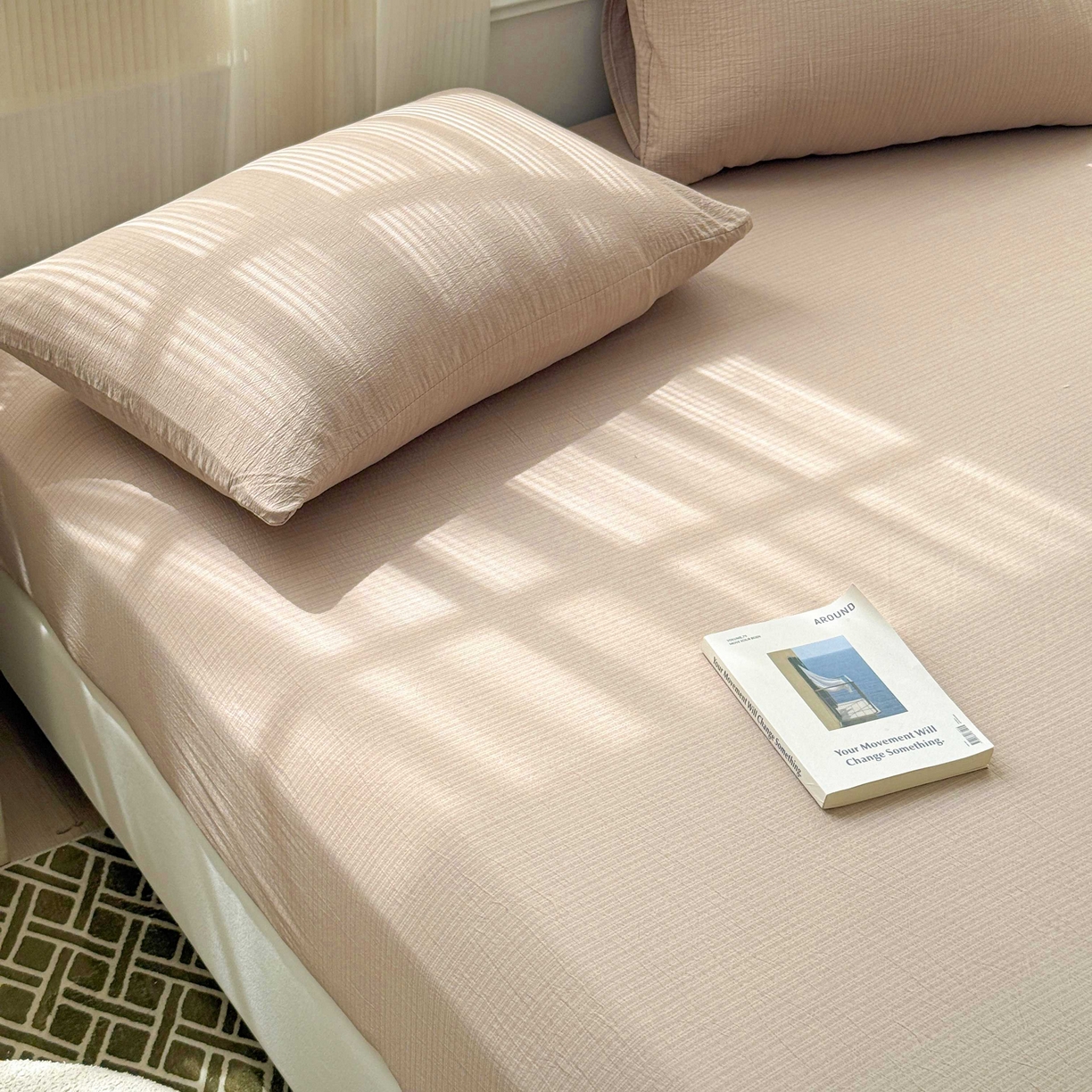 91家纺网 家纺一手货源 找家纺 富阿娜家纺 2025新款120克超柔云朵棉双层纱床笠三件套 云朵卡其