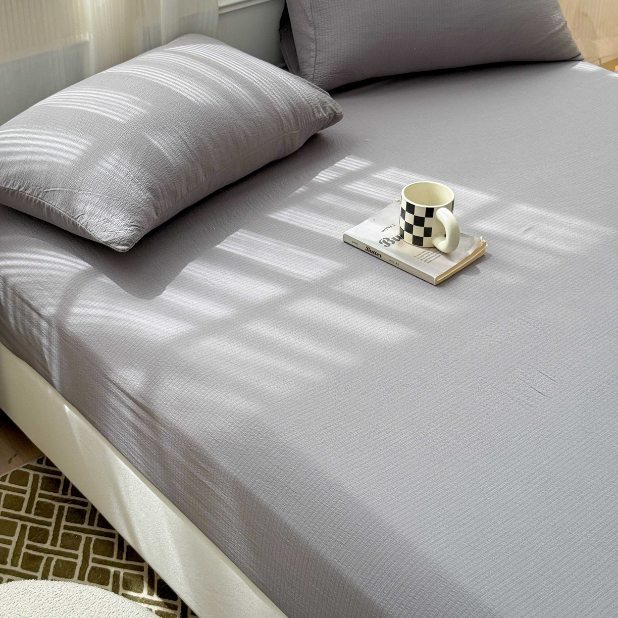 91家纺网 家纺一手货源 找家纺 富阿娜家纺 2025新款120克超柔云朵棉双层纱床笠三件套 云朵深灰