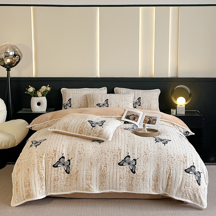 91家纺网 家纺一手货源 找家纺 （总）莱越家纺 2025新款牛奶雕花绒四件套