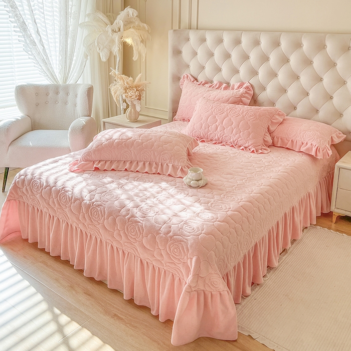 91家纺网 家纺一手货源 找家纺 （总）网红馆（ck家纺） 2025新款牛奶绒花边床盖单品床盖床盖单件-甜蜜蜜