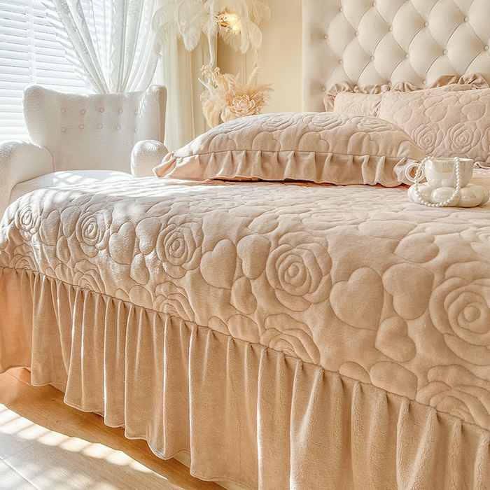 91家纺网 家纺一手货源 找家纺 网红馆（ck家纺） 2025新款牛奶绒花边床盖单品床盖床盖单件-甜蜜蜜 甜蜜蜜-咖