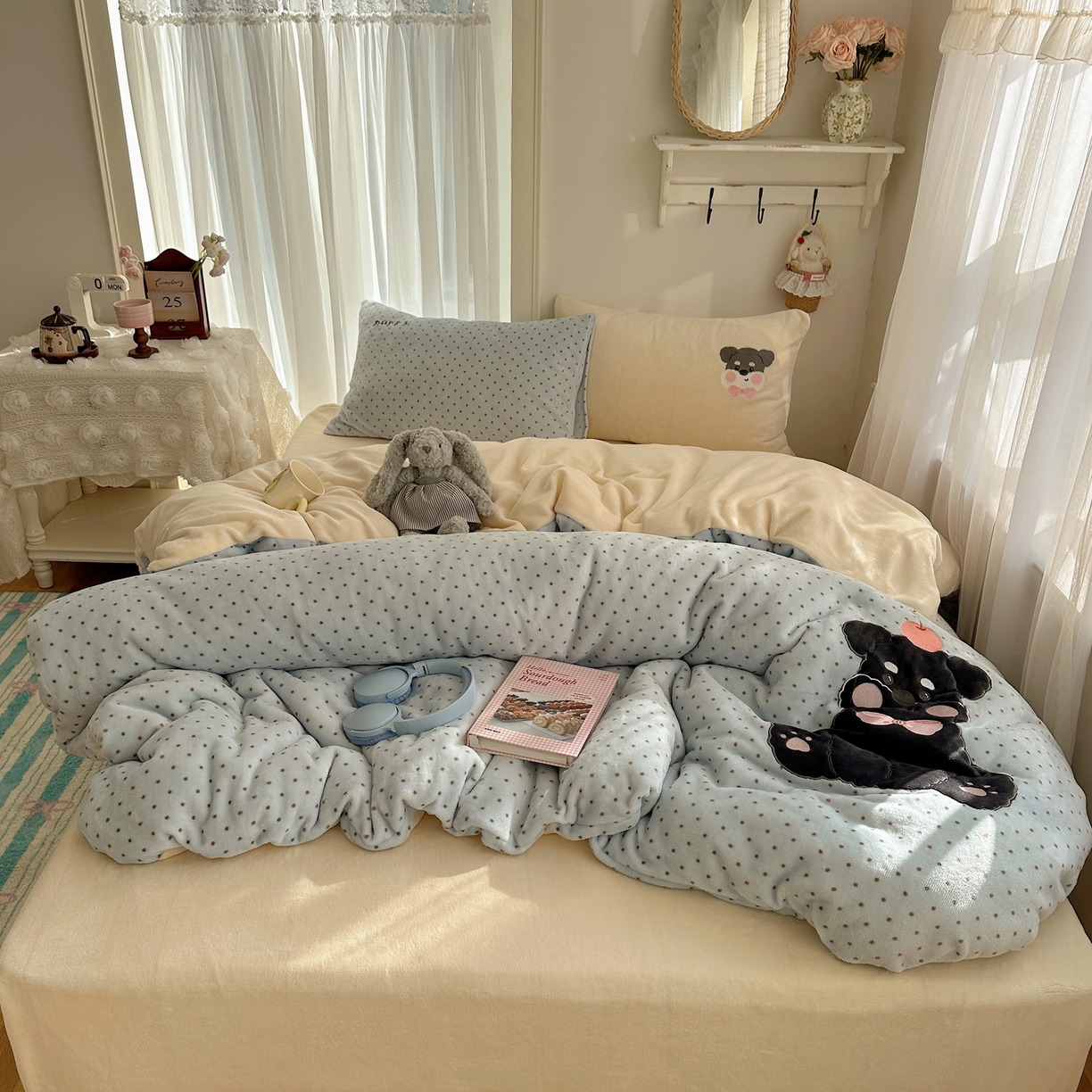 韩都家居 2025新款卡通贴布绣系列加厚牛奶绒四件套 苹果狗狗