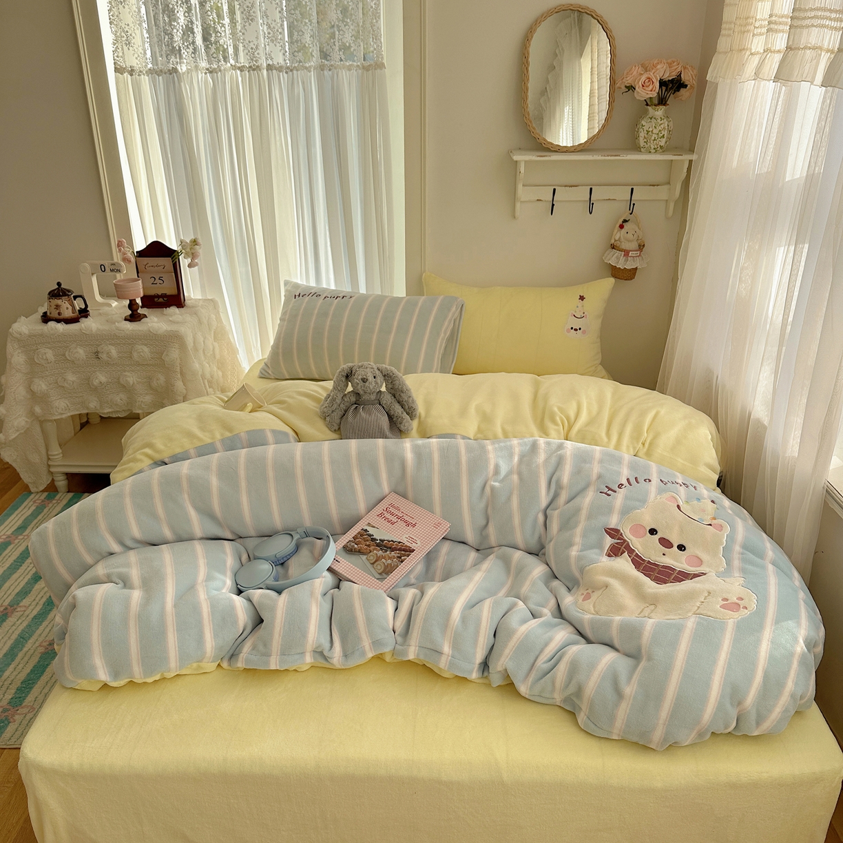 韩都家居 2025新款卡通贴布绣系列加厚牛奶绒四件套 顽皮西高地