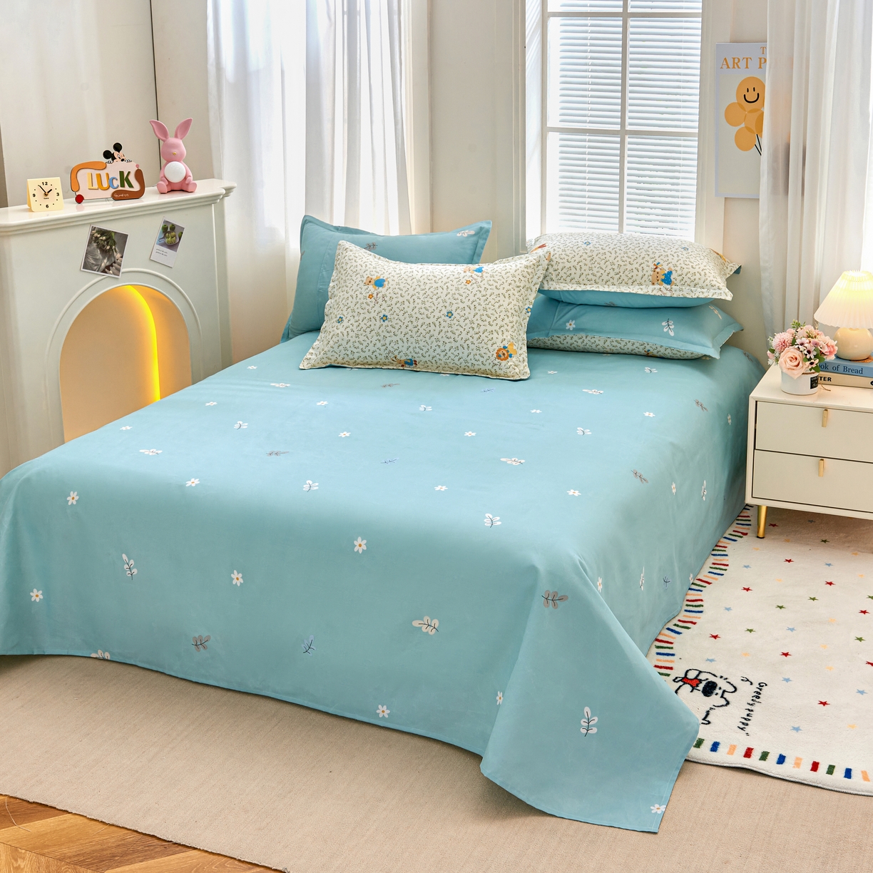 91家纺网 家纺一手货源 找家纺 简冠 开学季2025植物羊绒学生宿舍上下铺学生三件套学生床垫被子被芯大礼包 快乐舞步