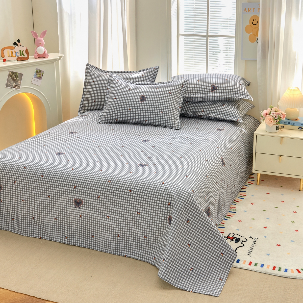 91家纺网 家纺一手货源 找家纺 简冠 开学季2025新款植物羊绒学生宿舍上下铺学生三件套四件套 假日礼物