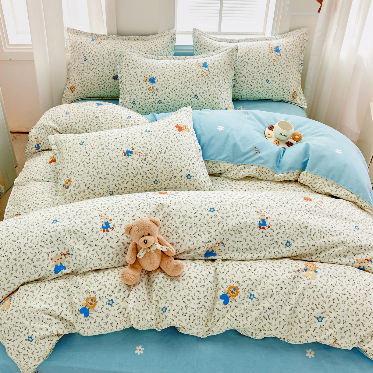 91家纺网 家纺一手货源 找家纺 简冠家纺 2025直播爆款北欧风亲肤植物羊绒磨毛四件套 快乐舞步