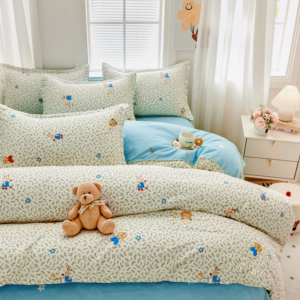 91家纺网 家纺一手货源 找家纺 简冠家纺 2025直播爆款北欧风亲肤植物羊绒磨毛四件套 快乐舞步