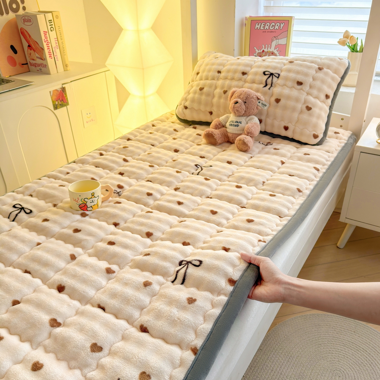 91家纺网 家纺一手货源 找家纺 （总）奇丝雅 2025新款A类牛奶绒泡泡绒床褥床垫床盖兔毛绒家用学生宿舍上下铺寝室褥子软垫床护垫夹棉（学生床）