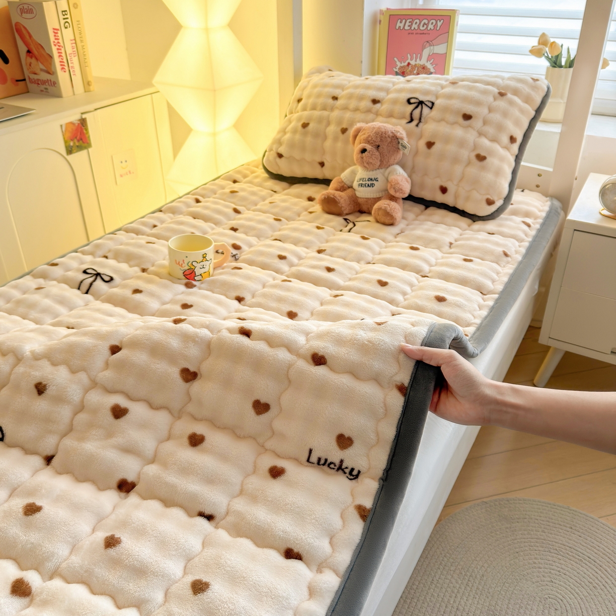 91家纺网 家纺一手货源 找家纺 （总）奇丝雅 2025新款A类牛奶绒泡泡绒床褥床垫床盖兔毛绒家用学生宿舍上下铺寝室褥子软垫床护垫夹棉（学生床）