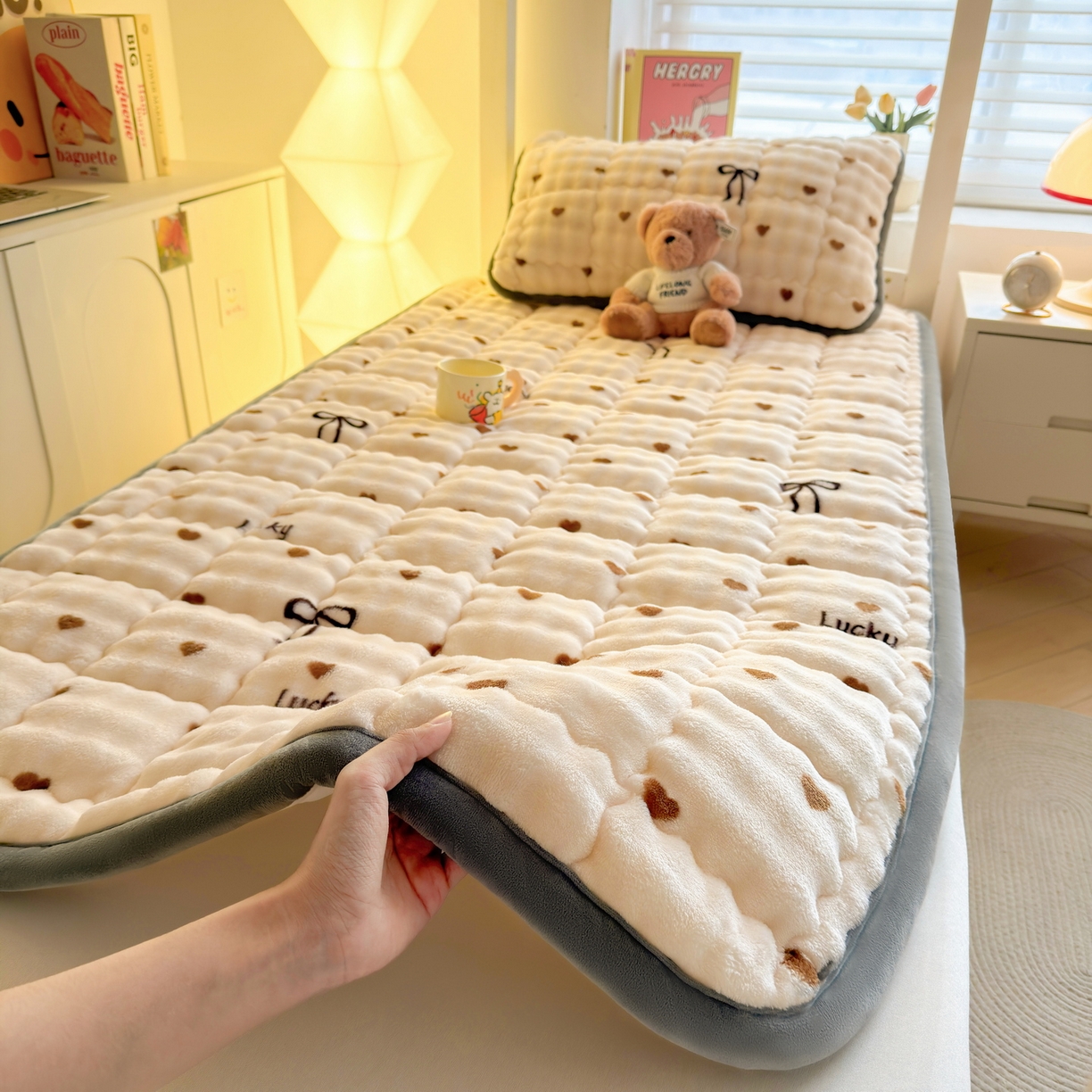 91家纺网 家纺一手货源 找家纺 （总）奇丝雅 2025新款A类牛奶绒泡泡绒床褥床垫床盖兔毛绒家用学生宿舍上下铺寝室褥子软垫床护垫夹棉（学生床）