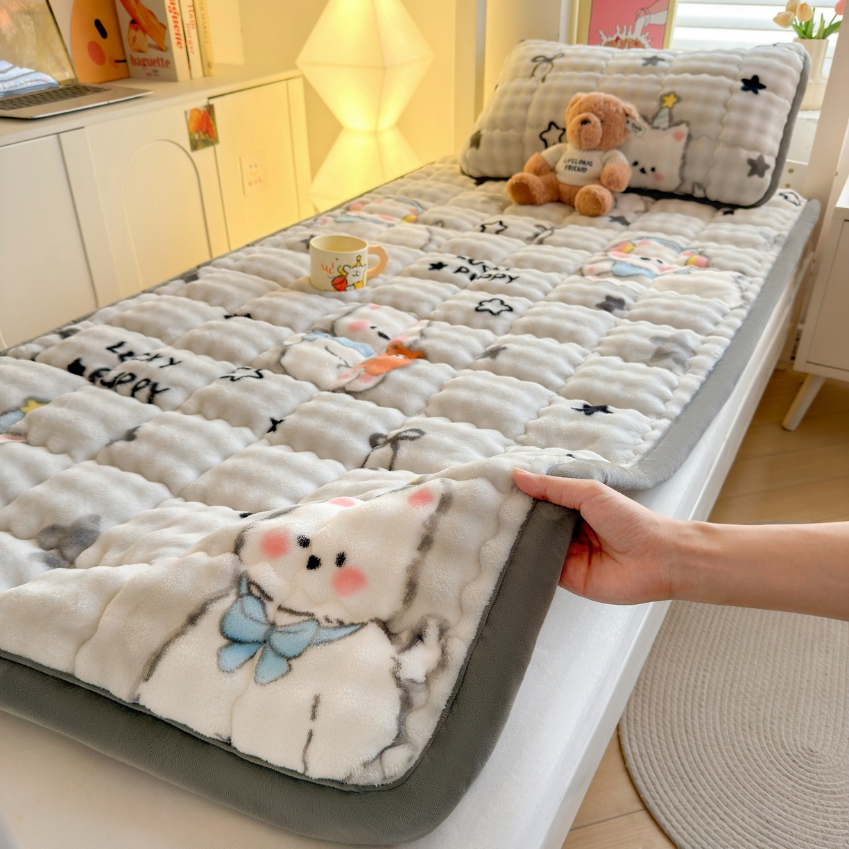 奇丝雅 2025新款A类牛奶绒泡泡绒床褥床垫床盖兔毛绒家用学生宿舍上下铺寝室褥子软垫床护垫夹棉（学生床） 星星猫咪