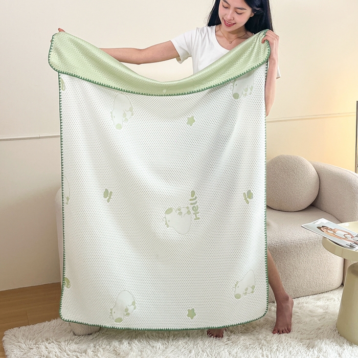 91家纺网 家纺一手货源 找家纺 2026新款凉感午休毯午睡毯毯子 卡皮巴拉绿