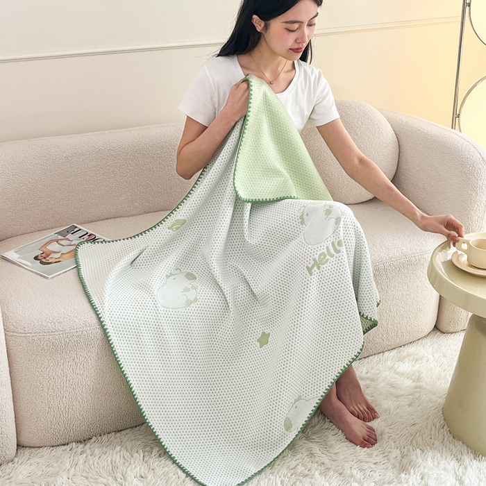 91家纺网 家纺一手货源 找家纺 2026新款凉感午休毯午睡毯毯子 卡皮巴拉绿