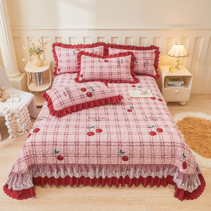 91家纺网 家纺一手货源 找家纺 （总）艾裙海 2025新款蕾丝边牛奶绒床盖四件套