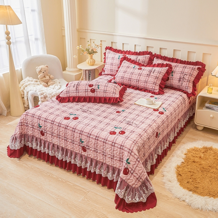 91家纺网 家纺一手货源 找家纺 （总）艾裙海 2025新款蕾丝边牛奶绒床盖四件套