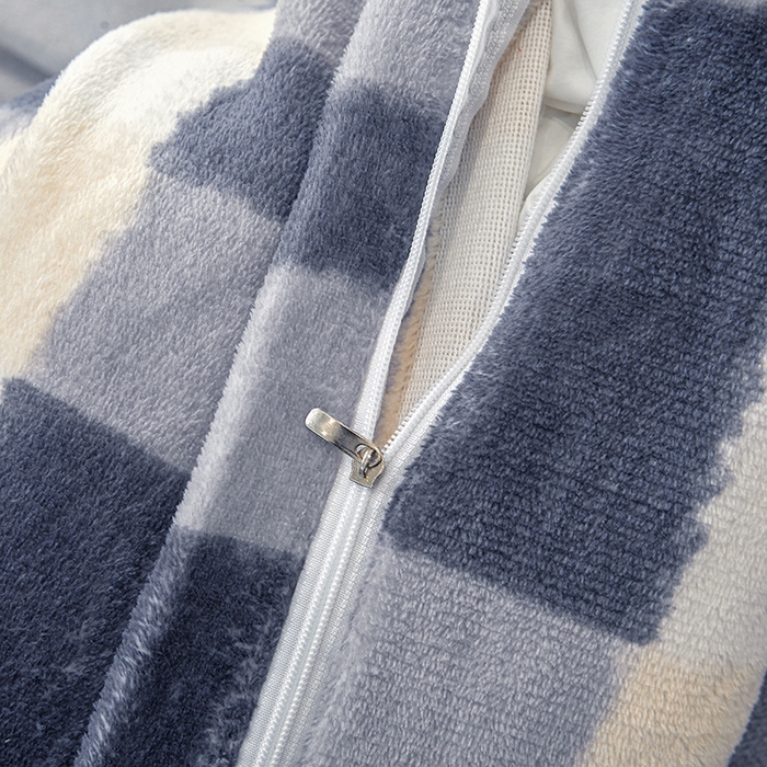 91家纺网 家纺一手货源 找家纺 艾裙海 2025新款蕾丝边牛奶绒床盖四件套 朦胧格灰兰