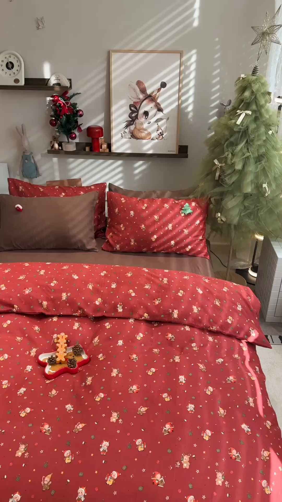 91家纺网 家纺一手货源 找家纺 （总）呗旺鹿 2025新款全棉纯棉有氧双层纱圣诞气氛款四件套
