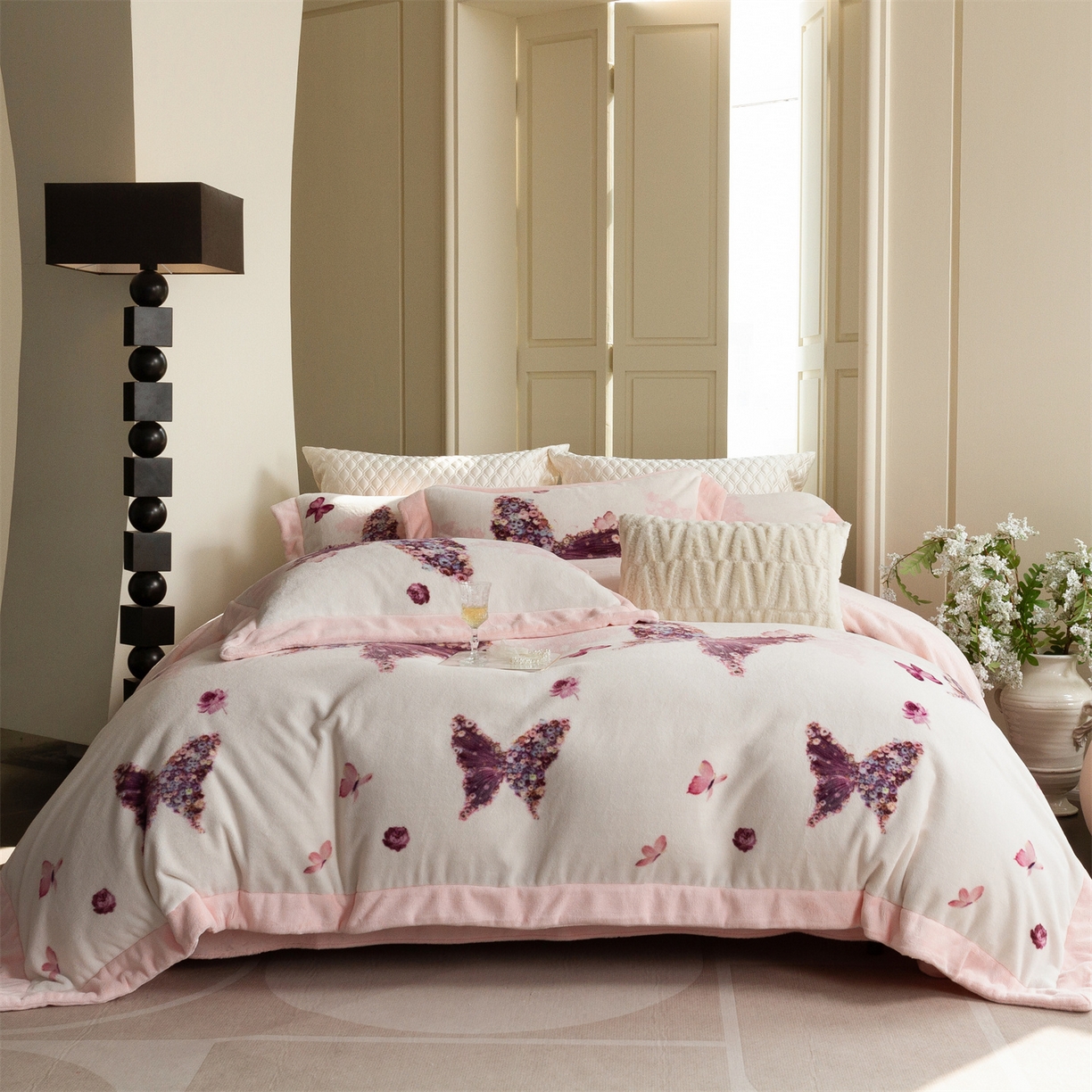 91家纺网 家纺一手货源 找家纺 （总）馨蕊 2025新款意大利进口煦暖绒拼角工艺秋冬轻奢煦暖绒系列四件套-绒澜心 会员-10【券后控价338/358】