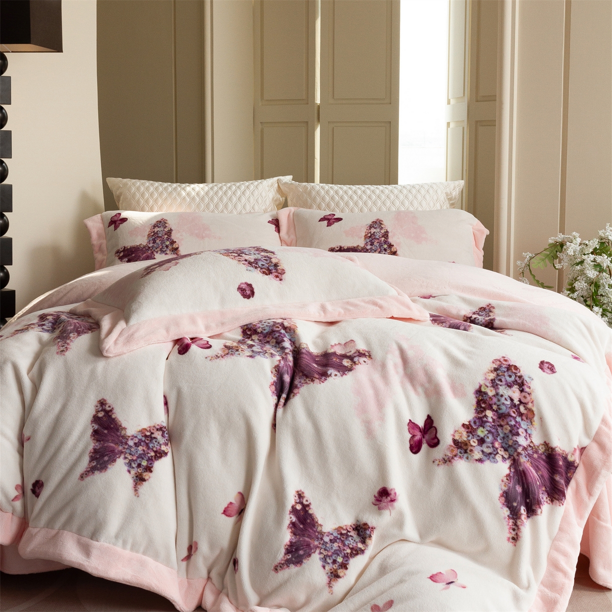 91家纺网 家纺一手货源 找家纺 （总）馨蕊 2025新款意大利进口煦暖绒拼角工艺秋冬轻奢煦暖绒系列四件套-绒澜心 会员-10【券后控价338/358】