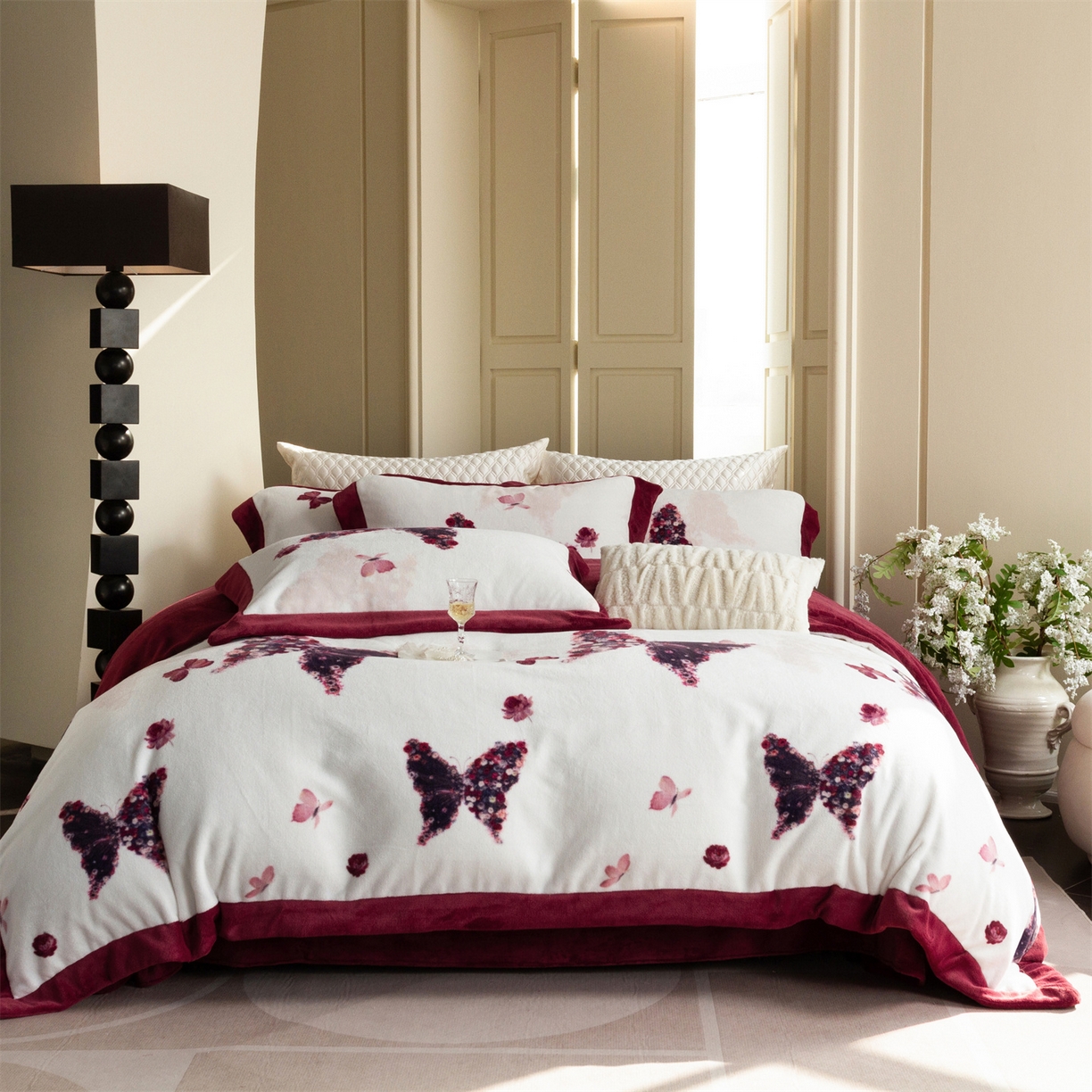 91家纺网 家纺一手货源 找家纺 馨蕊 2025新款意大利进口煦暖绒拼角工艺秋冬轻奢煦暖绒系列四件套-绒澜心 会员-10【券后控价338/358】 绒澜心-温莎红